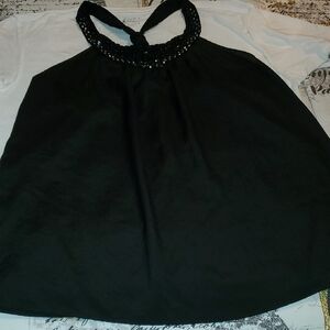Womena Forever 21 Black Satin Top with Beaded Neckline